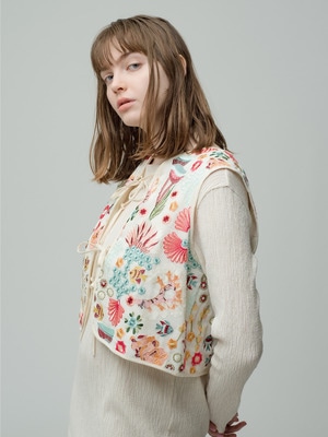 Flower Embroidery Vest 詳細画像 ivory