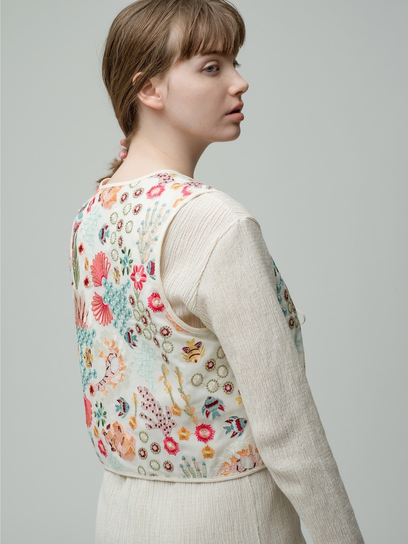 Flower Embroidery Vest 詳細画像 ivory 2