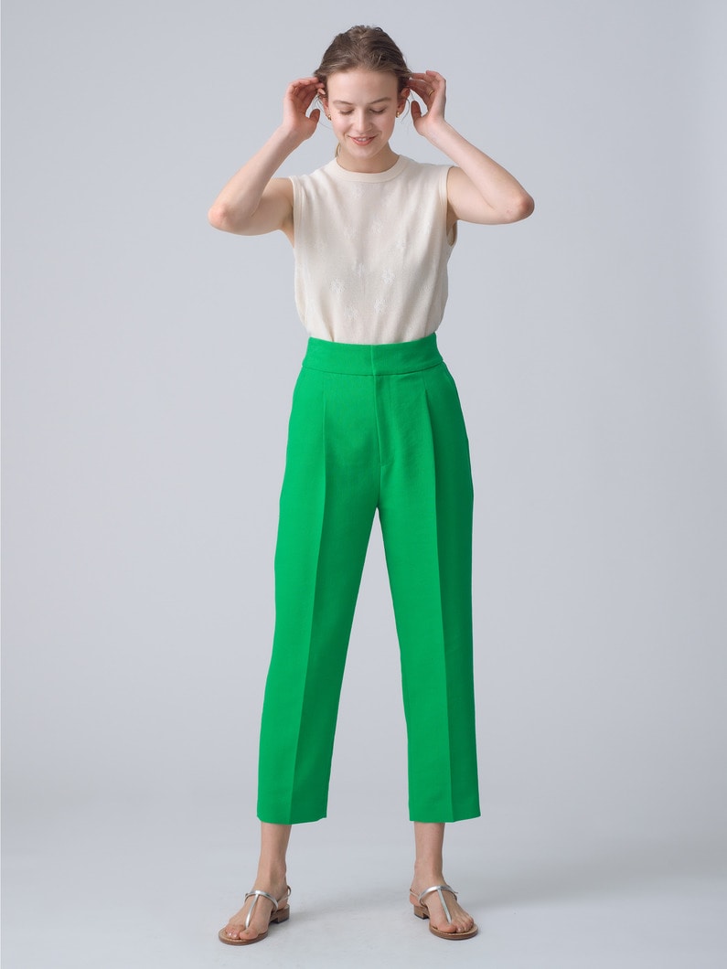 Linen Polyester Cropped Pants 詳細画像 green 1