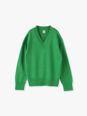 Cotton V Neck Knit Pullover 詳細画像 green