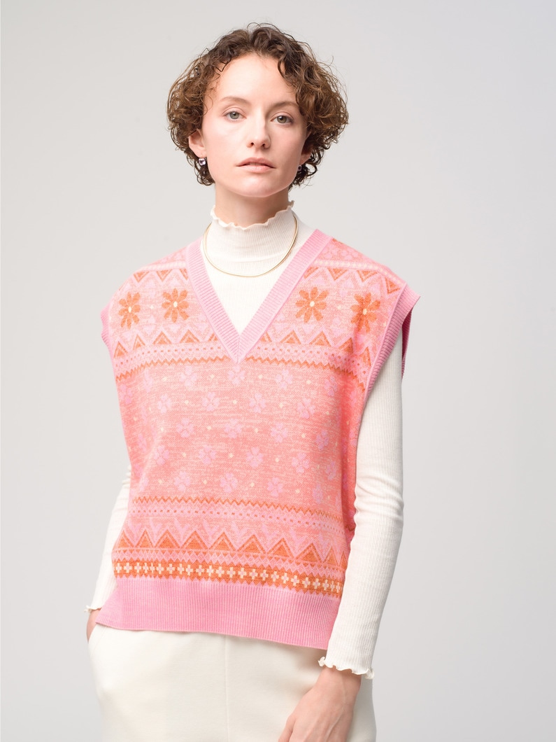 Flower Jacquard Knit Vest 詳細画像 pink 1