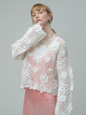 Organic Cotton Motif Knit Pullover 詳細画像 white