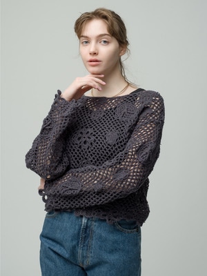 Organic Cotton Motif Knit Pullover 詳細画像 charcoal gray
