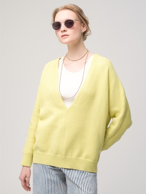 Cotton Cashmere Low Gauge V Neck Knit Pullover 詳細画像 yellow