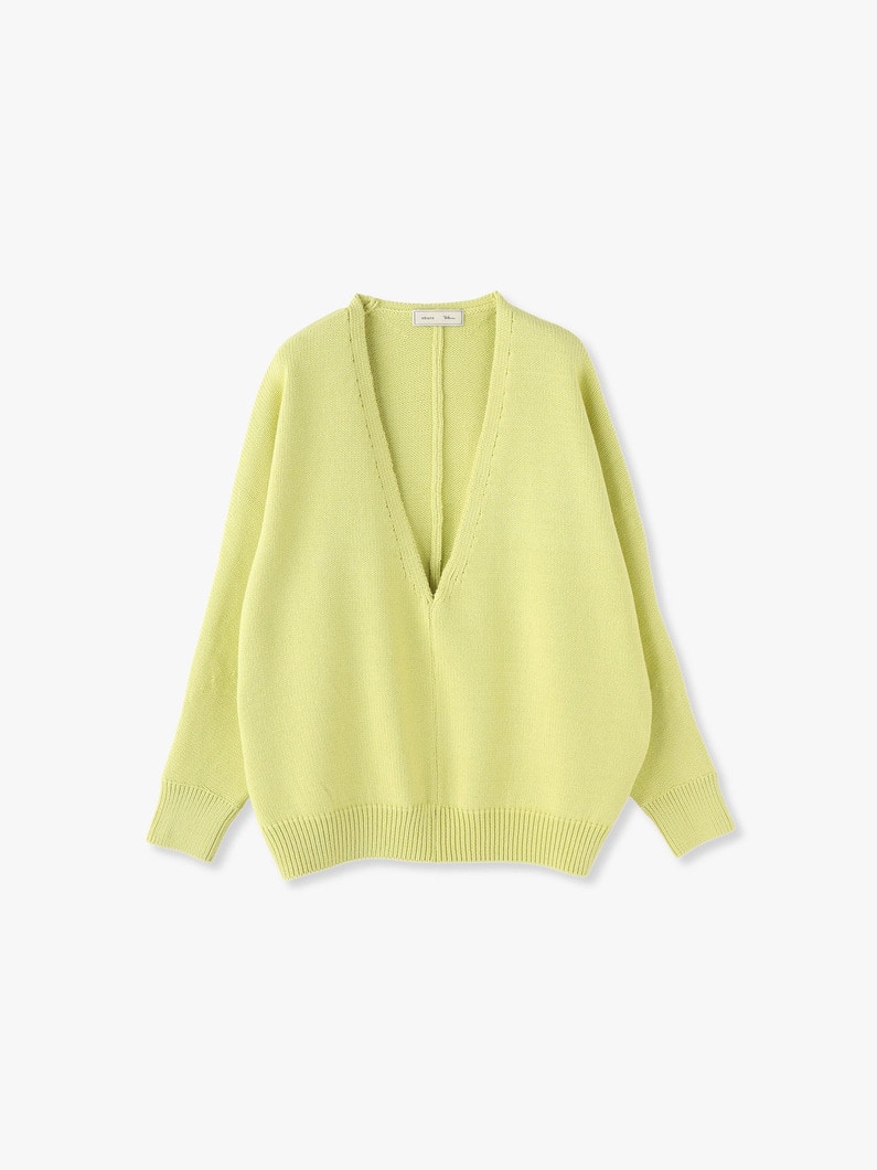 Cotton Cashmere Low Gauge V Neck Knit Pullover 詳細画像 yellow 3