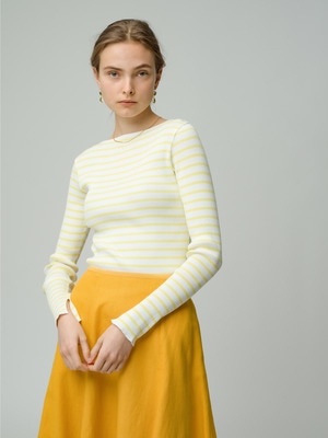 Giza Boat Neck Pullover (yellow striped) 詳細画像 yellow