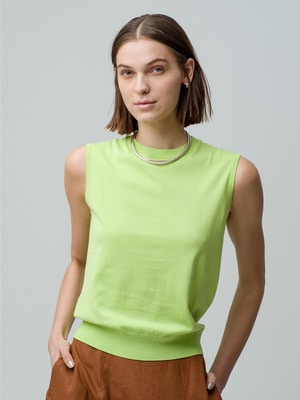 Light Silk Cotton Knit Sleeveless Top 詳細画像 yellow green