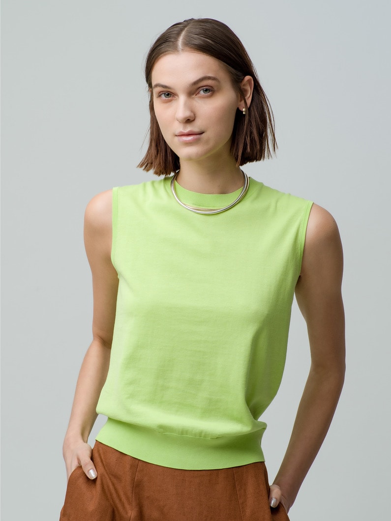 Light Silk Cotton Knit Sleeveless Top 詳細画像 yellow green 1