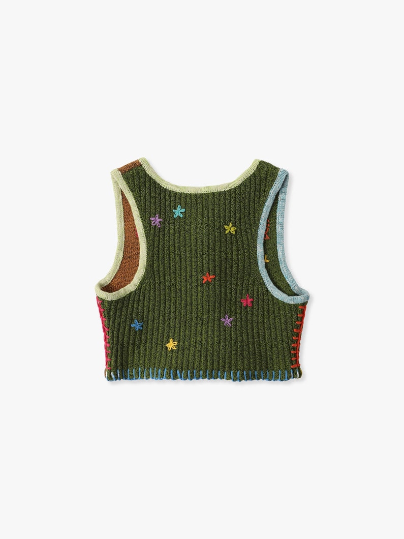 Tweedle Shrunken Embroidery Cropped Vest 詳細画像 green 4
