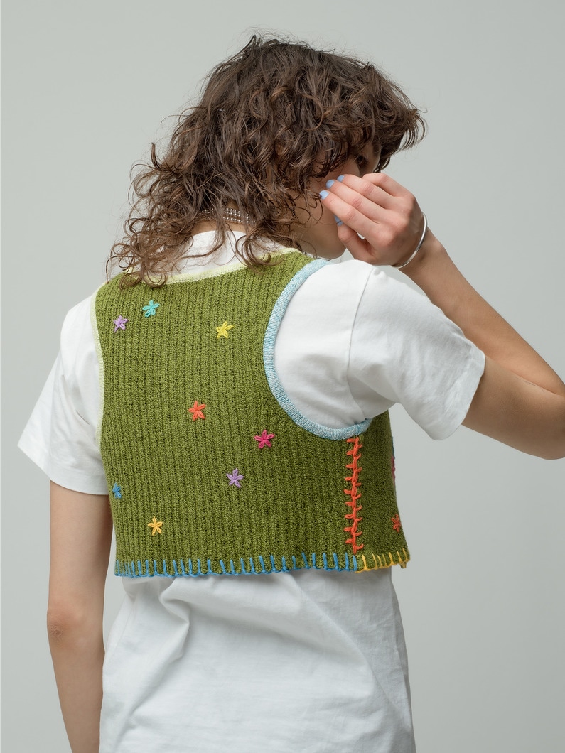 Tweedle Shrunken Embroidery Cropped Vest 詳細画像 green 2