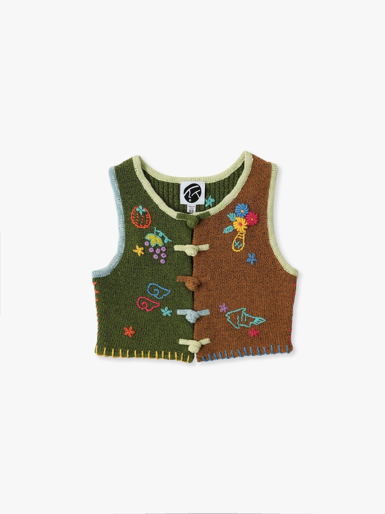 Tweedle Shrunken Embroidery Cropped Vest 詳細画像 green 3