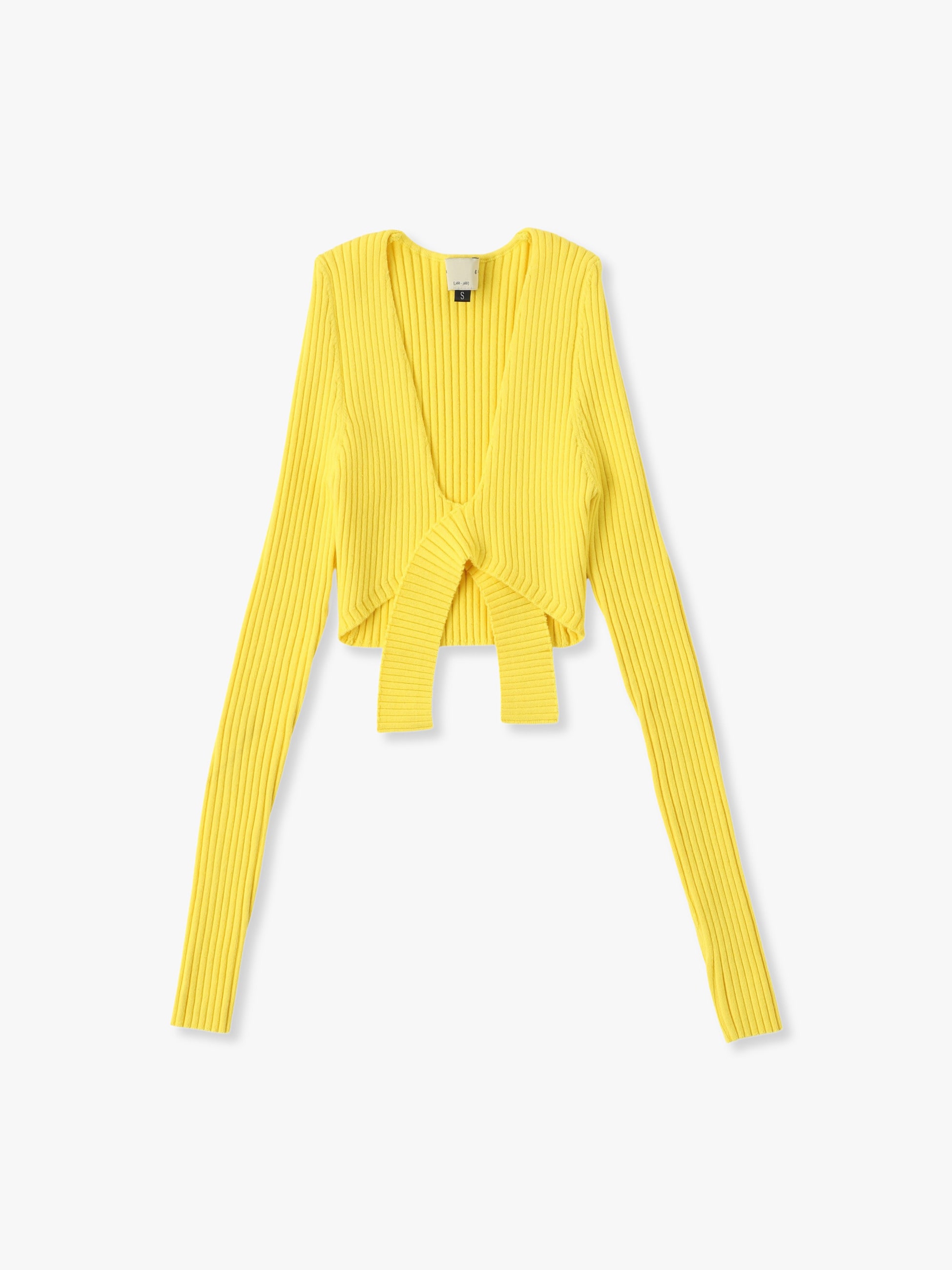 Nonna Shrink Wrap Cropped Rib Knit Cardigan (yellow)｜GIU GIU