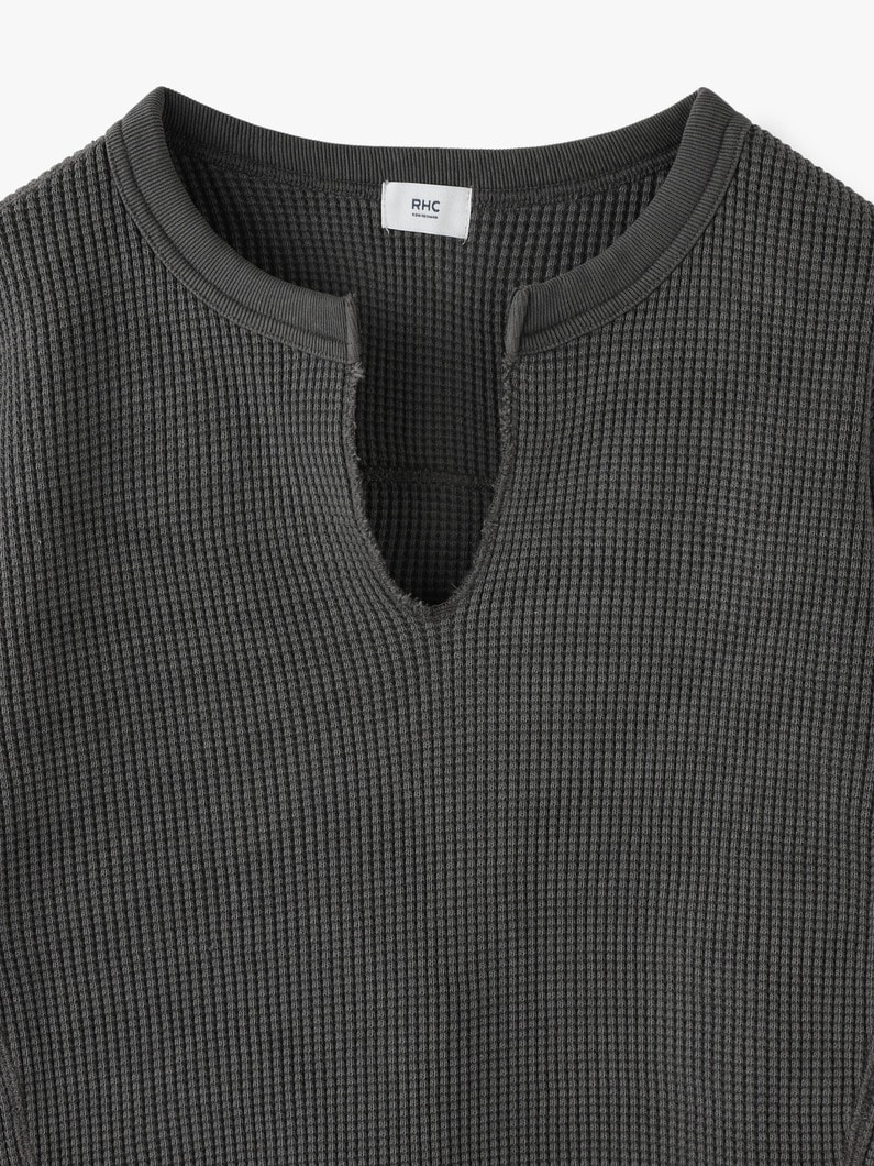 Waffle Slit Neck Pullover 詳細画像 charcoal gray 5