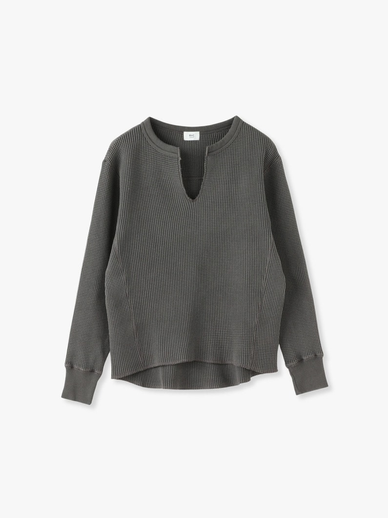 Waffle Slit Neck Pullover 詳細画像 charcoal gray 3