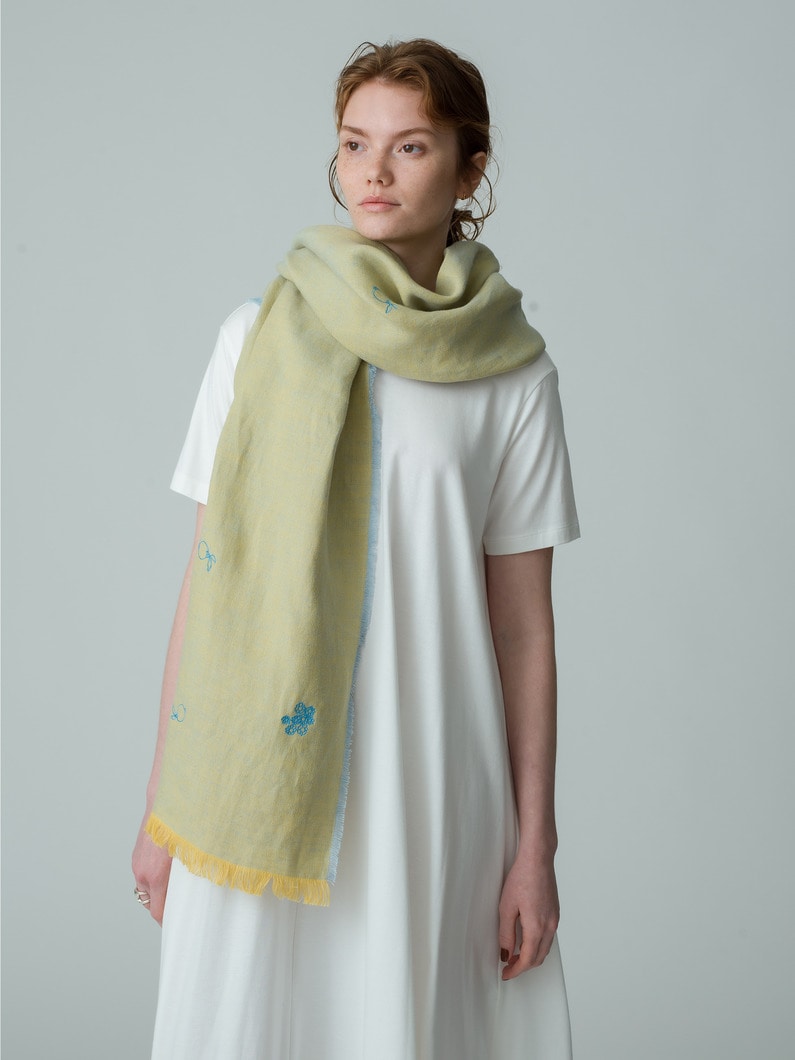 Two Tone Embroidery Linen Stole 詳細画像 yellow 1