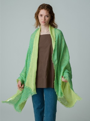 Peyton Reversible Gingham Checked Linen Stole 詳細画像 green