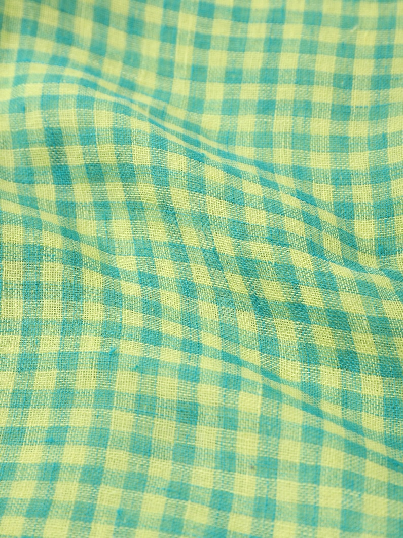Peyton Reversible Gingham Checked Linen Stole 詳細画像 green 4