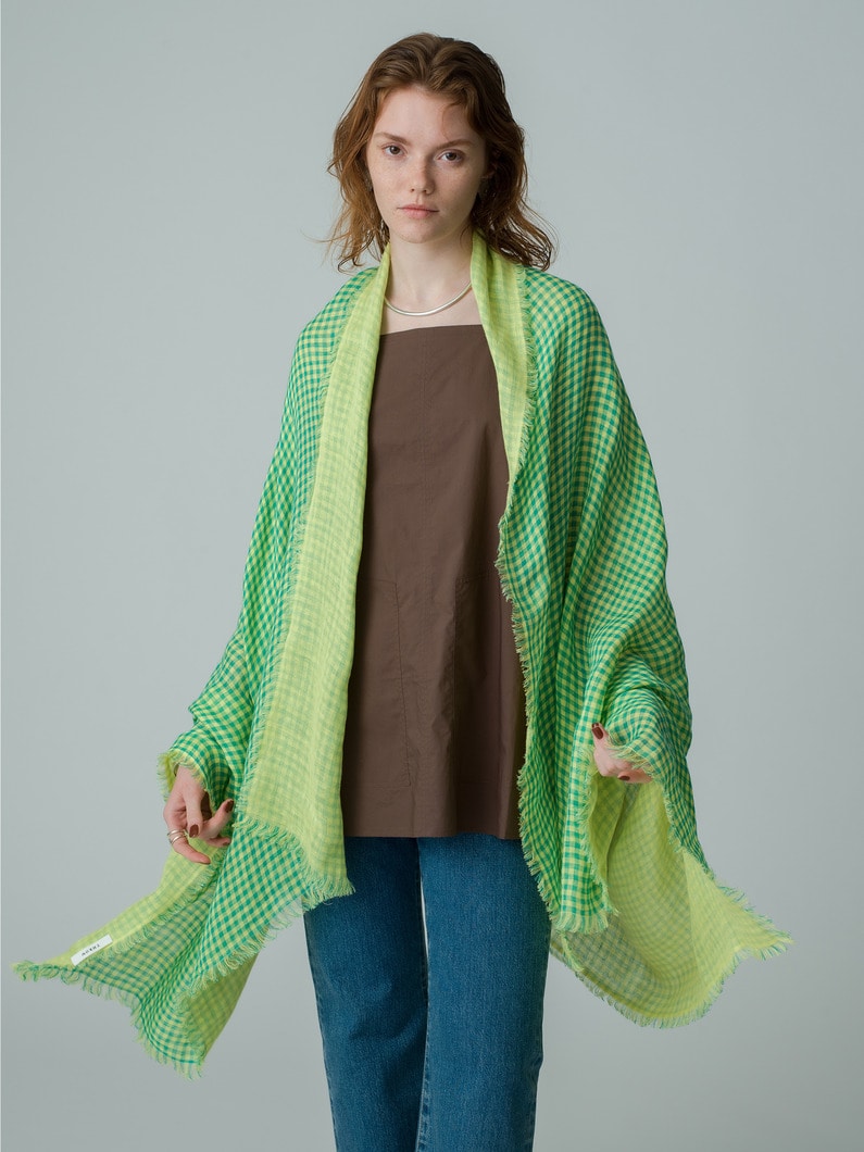 Peyton Reversible Gingham Checked Linen Stole 詳細画像 green 1