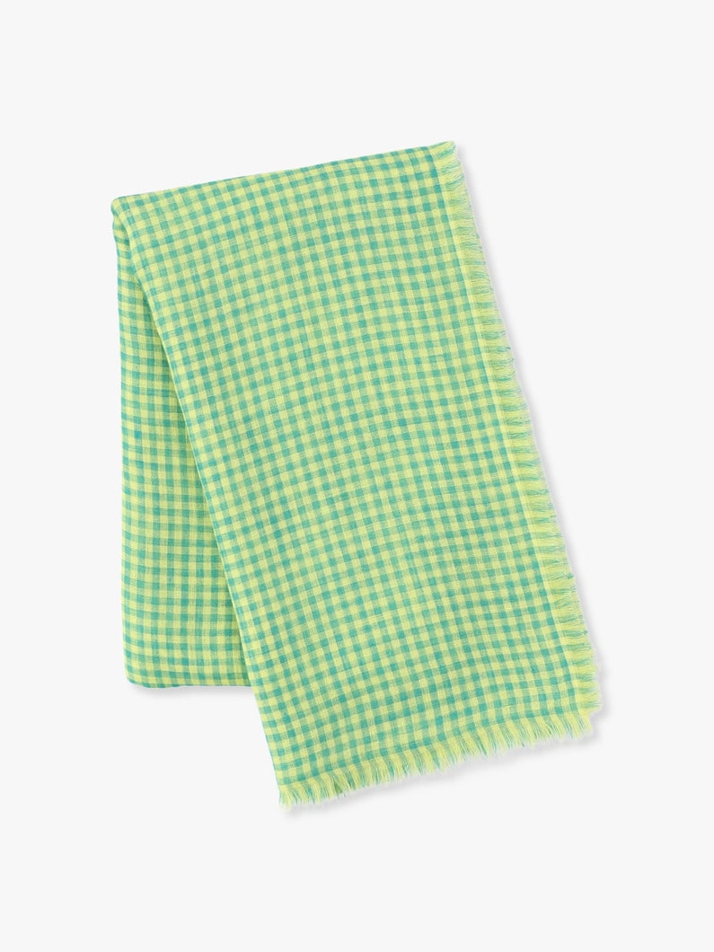Peyton Reversible Gingham Checked Linen Stole 詳細画像 green 2