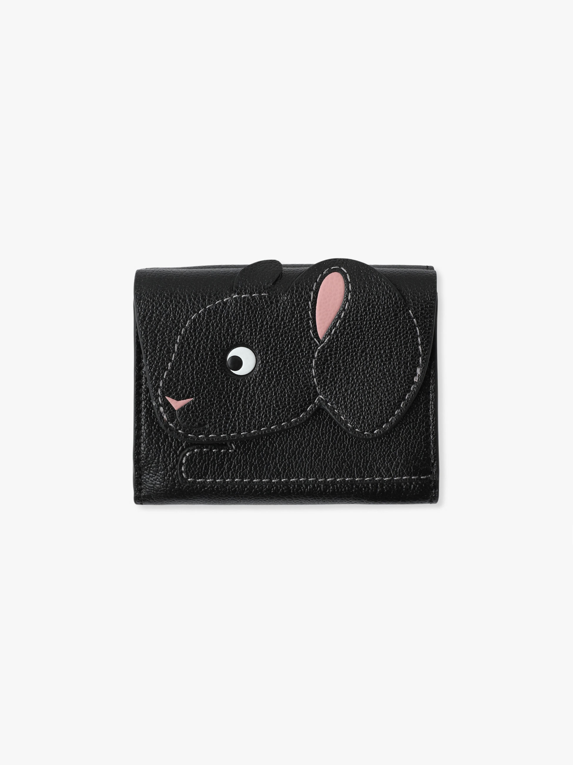 Rabbit in Black Mini Trifold Wallet