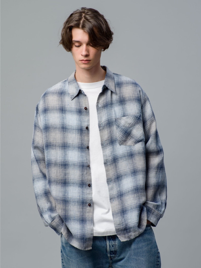 Ombre Checked Shirt 詳細画像 navy 1