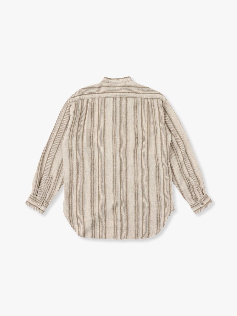 Linen Silk Striped Band Collar Shirt 詳細画像 khaki 2