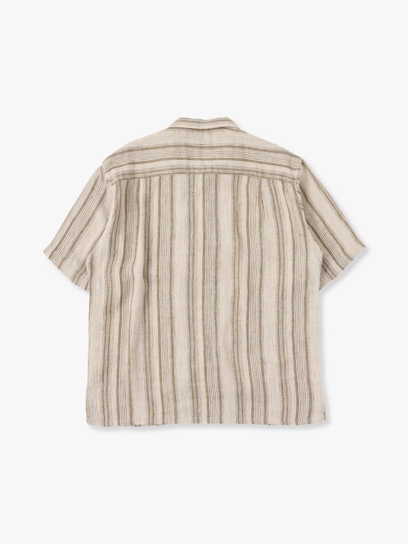 Linen Silk Striped Open Collar Shirt 詳細画像 black 2