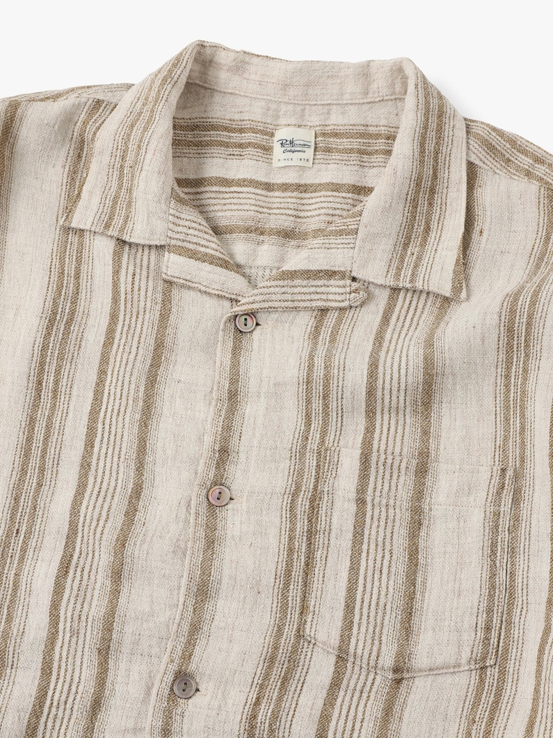 Linen Silk Striped Open Collar Shirt 詳細画像 black 3