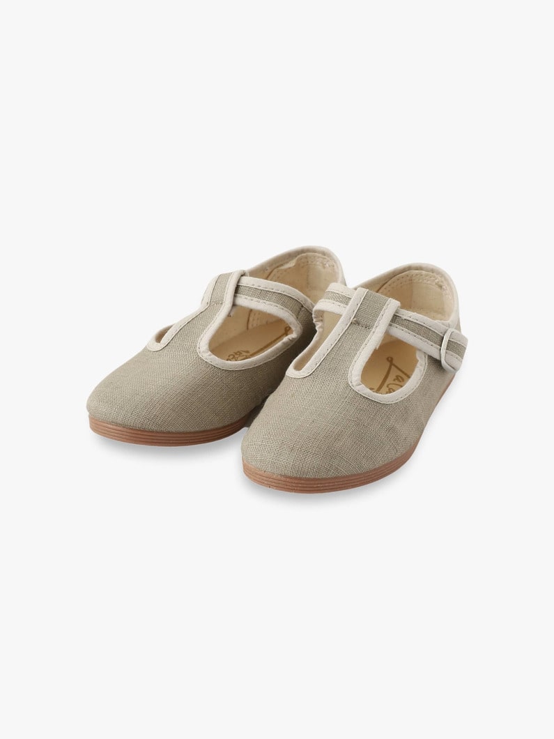 Trim Piping Sandalia Alta T Strap Linen Shoes (kids/14-17cm) 詳細画像 beige