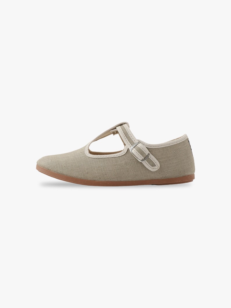 Trim Piping Sandalia Alta T Strap Linen Shoes (kids/19.5-20.5cm) 詳細画像 beige 1