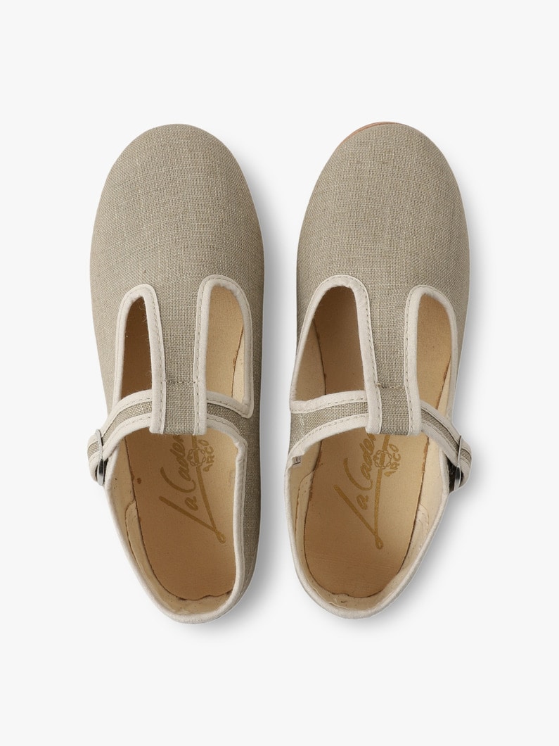 Trim Piping Sandalia Alta T Strap Linen Shoes (kids/19.5-20.5cm) 詳細画像 beige 4
