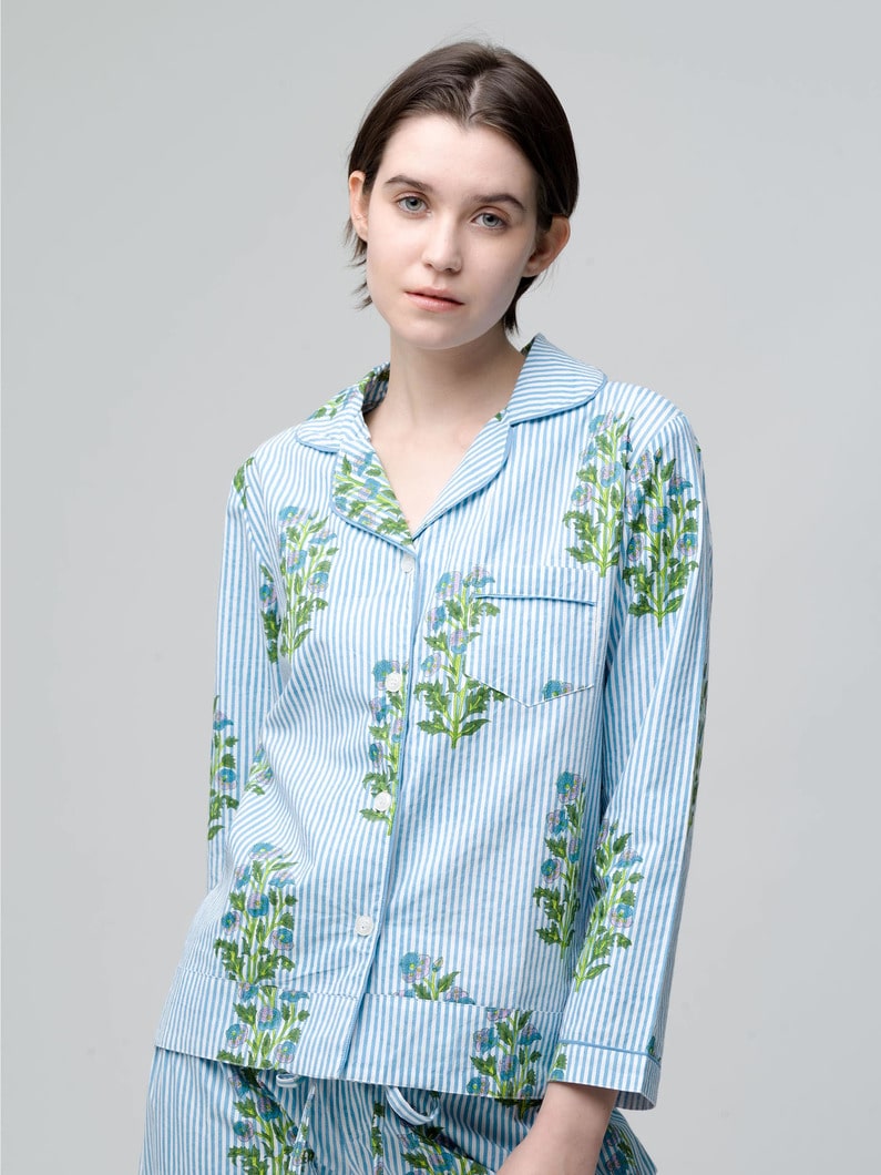 Pajamas Set (Aneeza Print & Thin Stripe) 詳細画像 blue 2