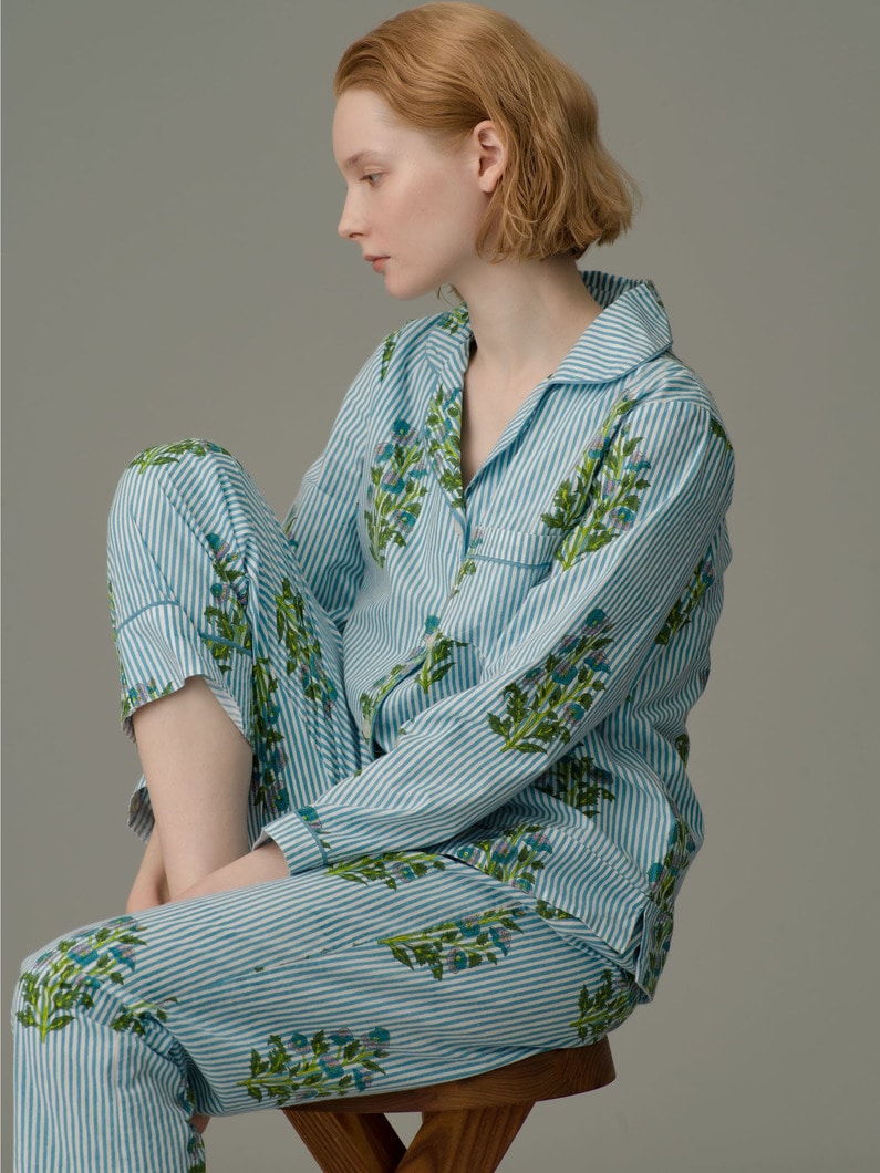 Pajamas Set (Aneeza Print & Thin Stripe) 詳細画像 blue 3