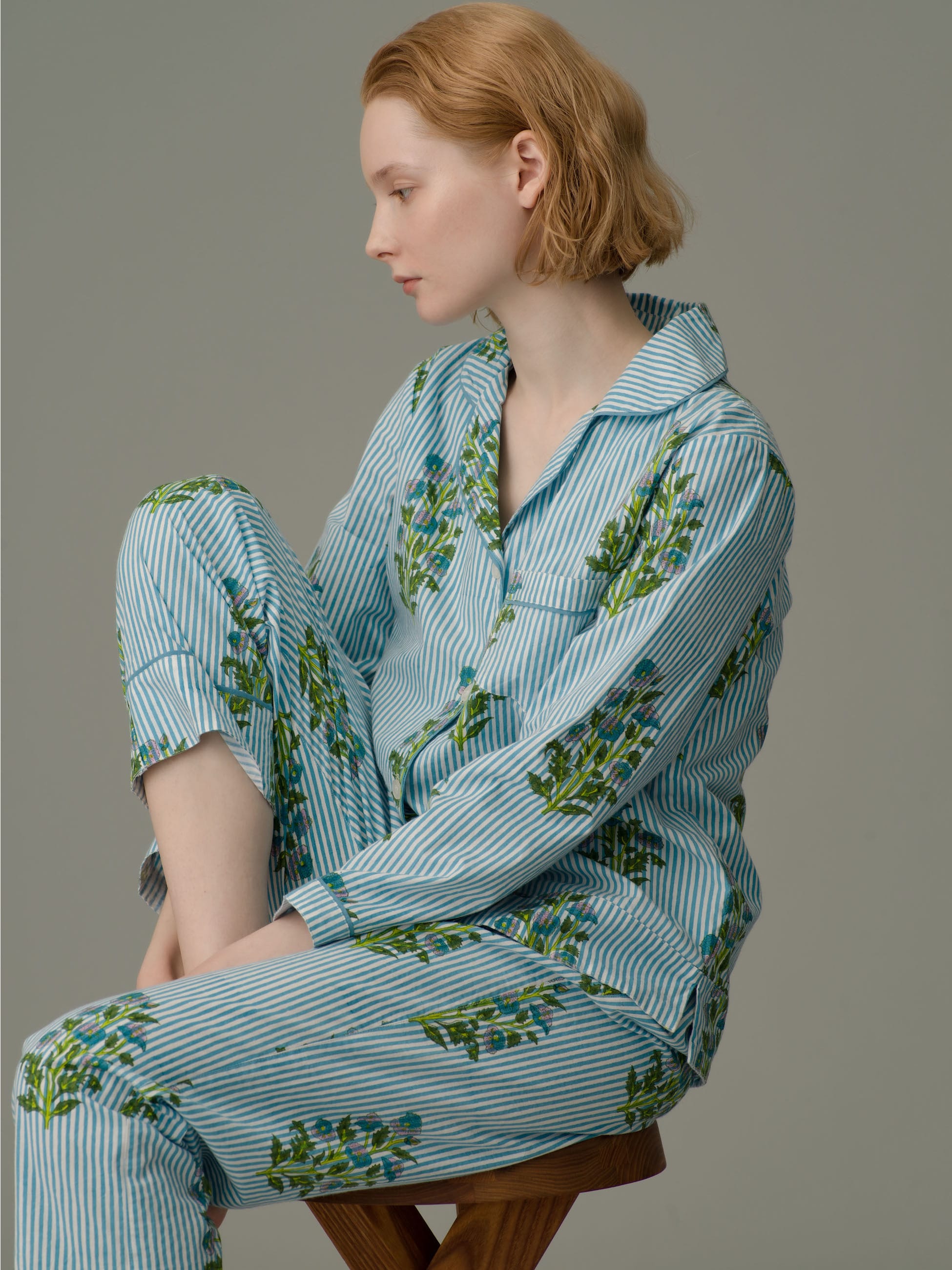Pajamas Set (Aneeza Print & Thin Stripe)｜SZ Blockprints ...