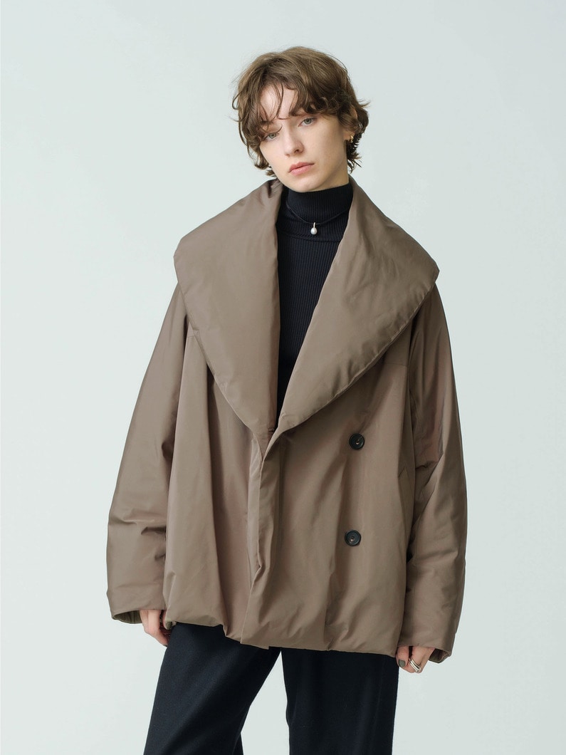 Silk Polyester Shawl Collar Down Coat (Pre-order/black/khaki) 詳細画像 khaki