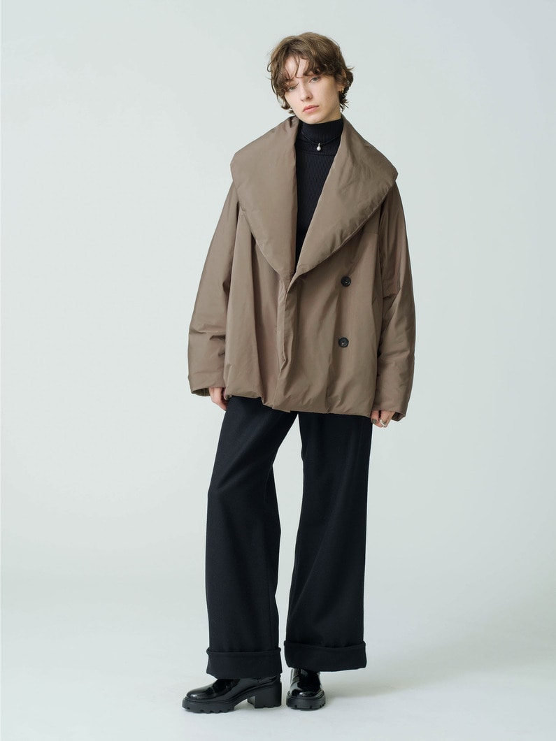 Silk Polyester Shawl Collar Down Coat (Pre-order/black/khaki) 詳細画像 khaki 3