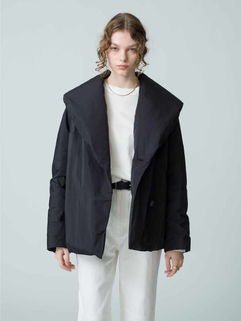 Silk Polyester Shawl Collar Down Coat (Pre-order/black/khaki) 詳細画像 black 1