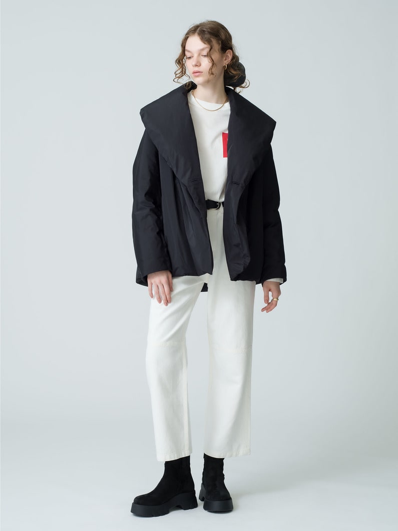 Silk Polyester Shawl Collar Down Coat (Pre-order/black/khaki) 詳細画像 black 2