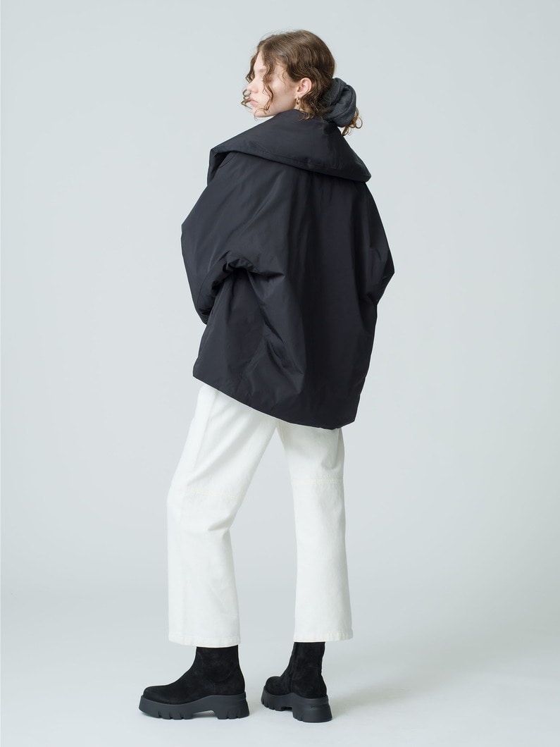 Silk Polyester Shawl Collar Down Coat (black/khaki) 詳細画像 black 3