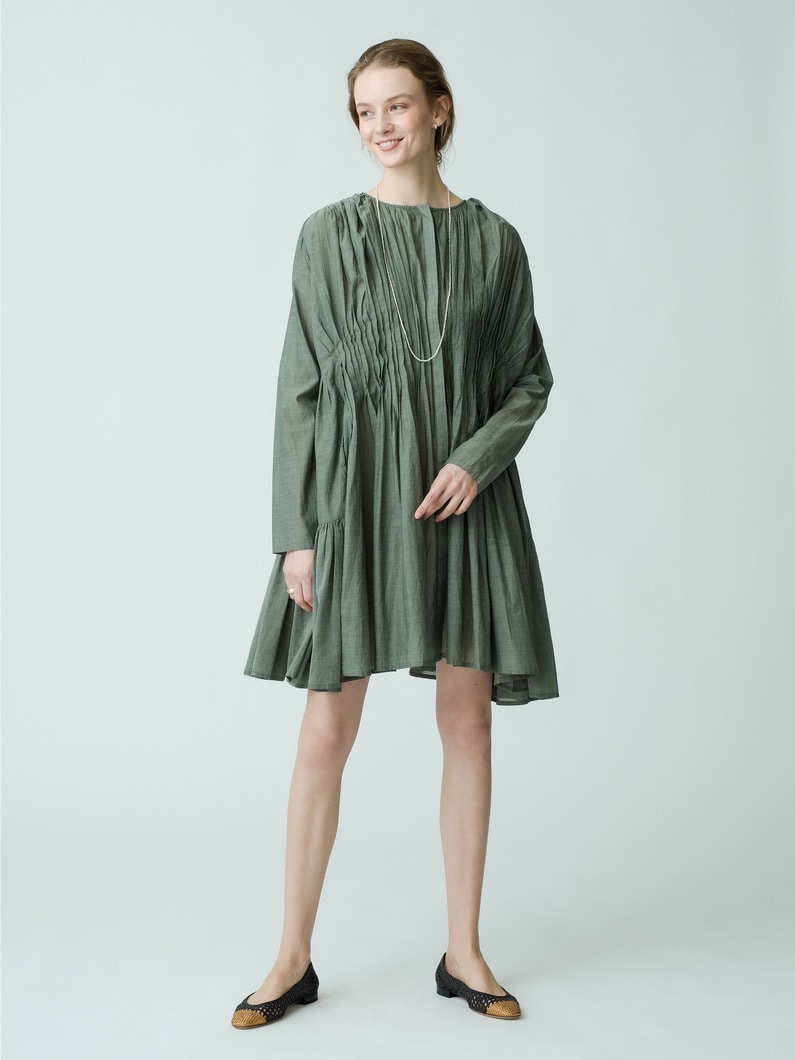 Martel Pleated Chambray Dress 詳細画像 dark green 1