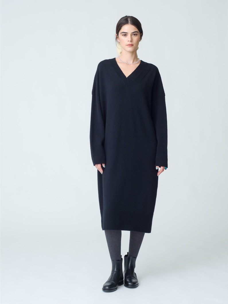 Wool V Neck Knit Dress | ドレス 詳細画像 black 1