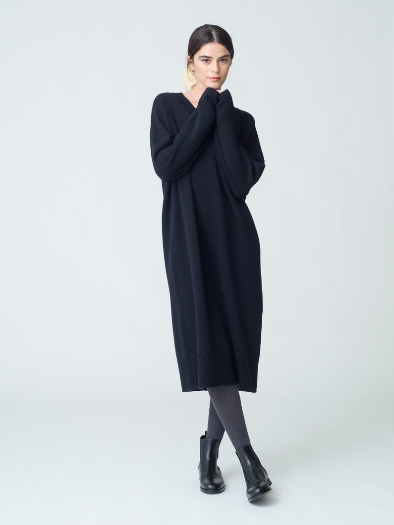 Wool V Neck Knit Dress | ドレス 詳細画像 black 2