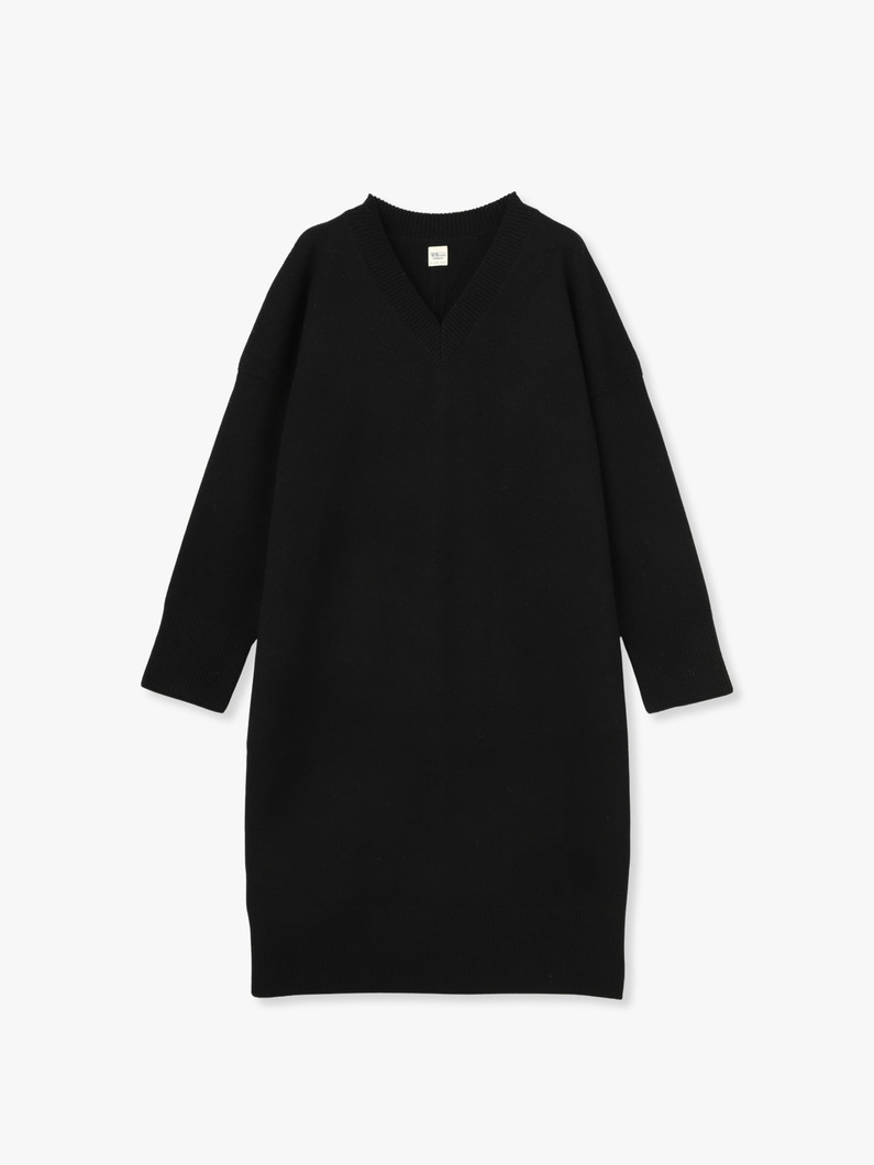 Wool V Neck Knit Dress | ドレス 詳細画像 black 3