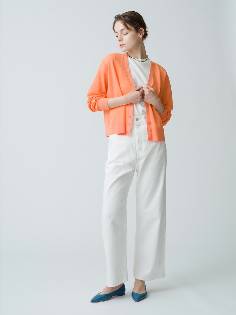 Cotton Nylon V Neck Knit Cardigan 詳細画像 orange 2