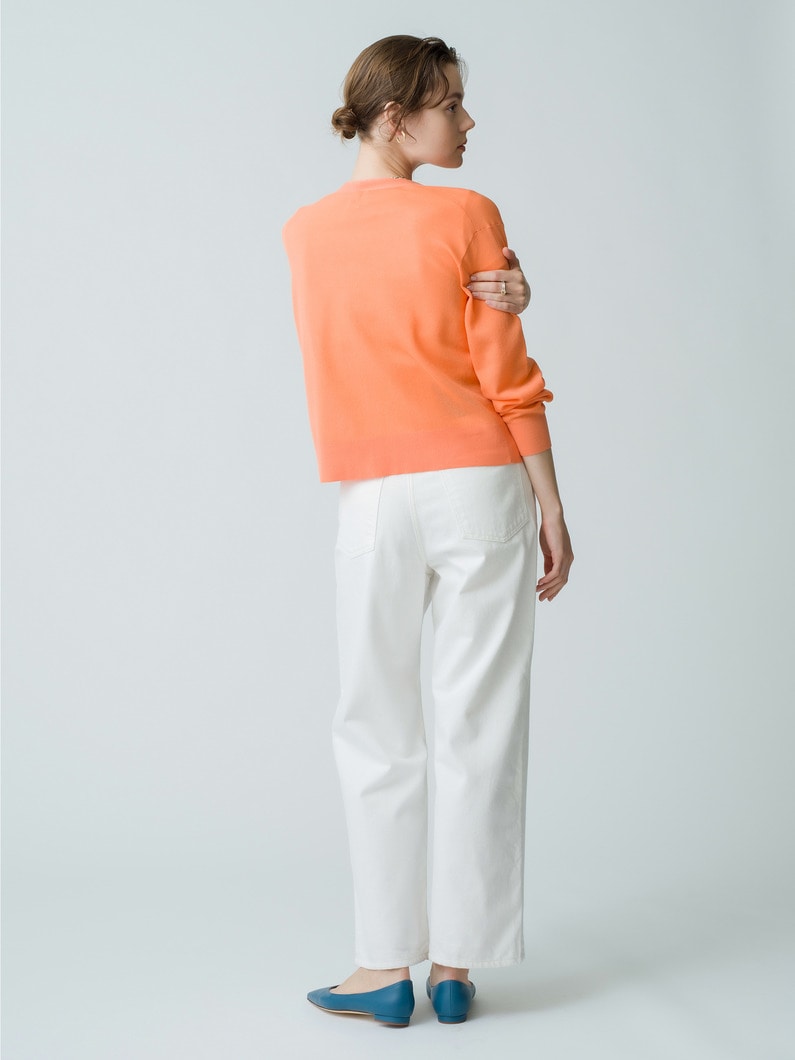 Cotton Nylon V Neck Knit Cardigan 詳細画像 orange 3