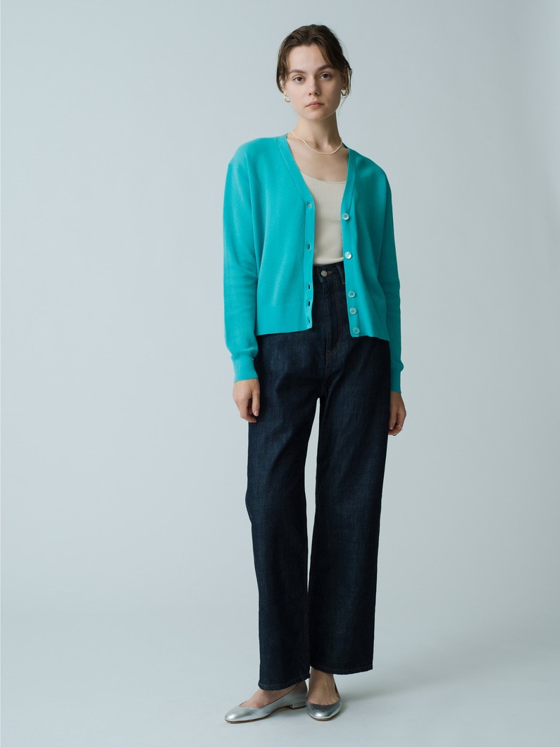 Cotton Nylon V Neck Knit Cardigan 詳細画像 turquoise 2