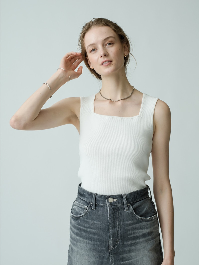 Square Neck Rib Tank Top 詳細画像 white