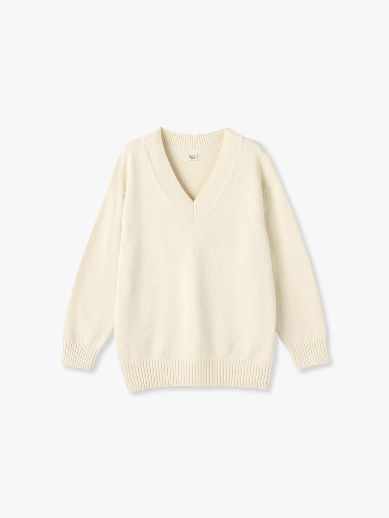 Brushed Cotton V Neck Pullover 詳細画像 ivory 1