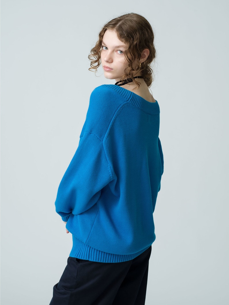 Brushed Cotton V Neck Pullover 詳細画像 blue 2