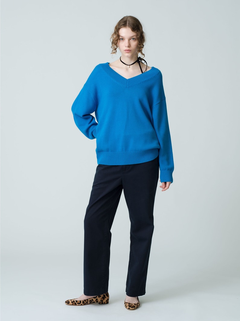 Brushed Cotton V Neck Pullover 詳細画像 blue 3